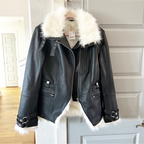 NWT Free People Overdrive Leather Fur Moto Jacket - Picture 5 of 10